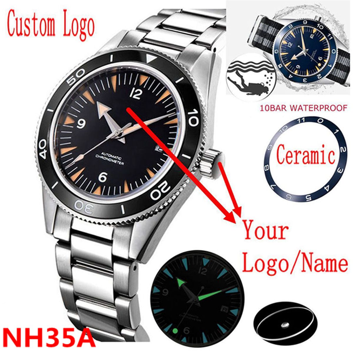 Seiko Watch Prospex - Logo personalizzato NH35 Movimento Orologio 10
